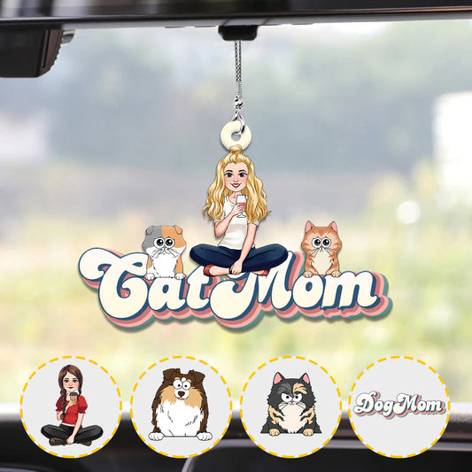 Maman chat, maman chien, papa chat, papa chien, amoureux des animaux - Ornement de voiture personnalisé pour chat