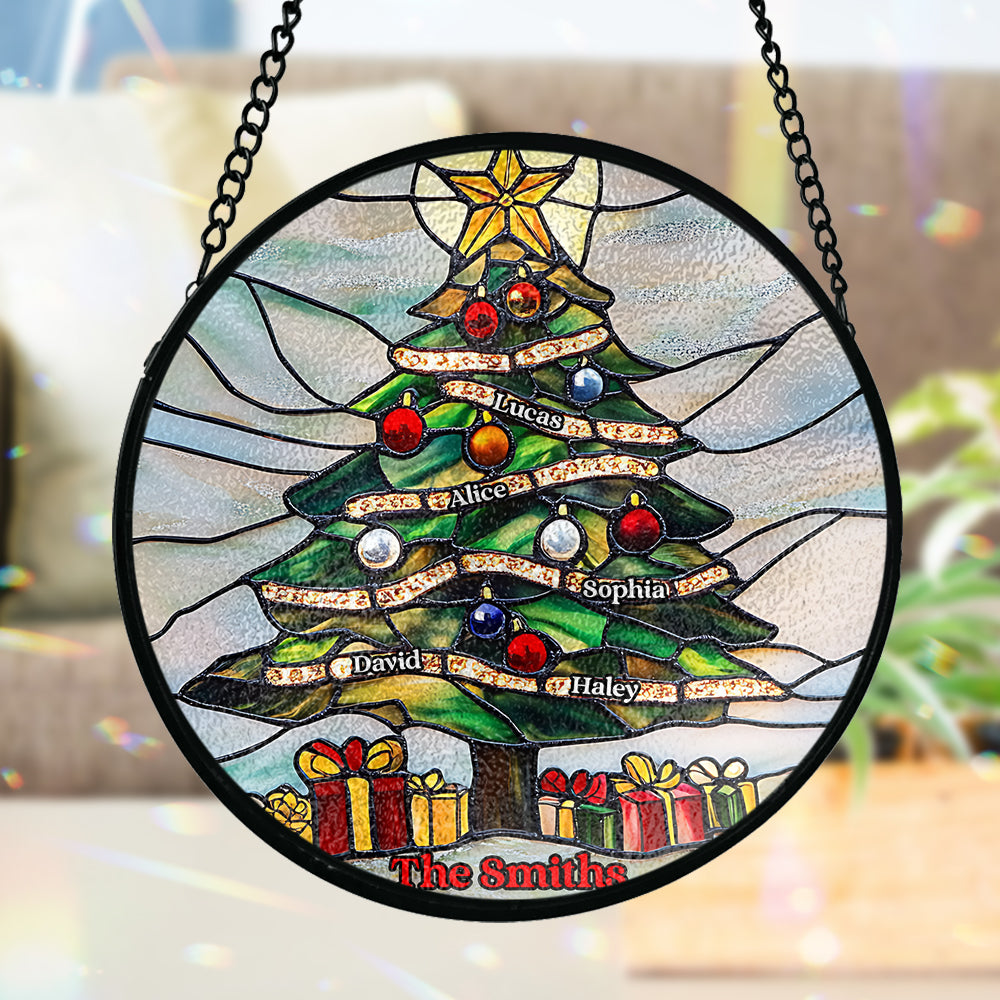 Frohe Weihnachten – Personalisierter Familien-Sonnenfänger aus Buntglas