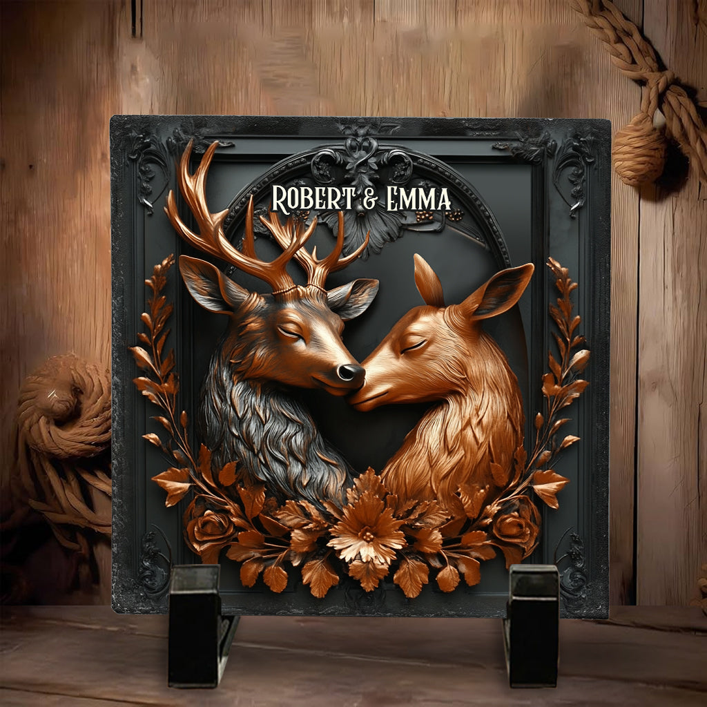 Couple de cerfs charmant - Pierre carrée de chasse personnalisée