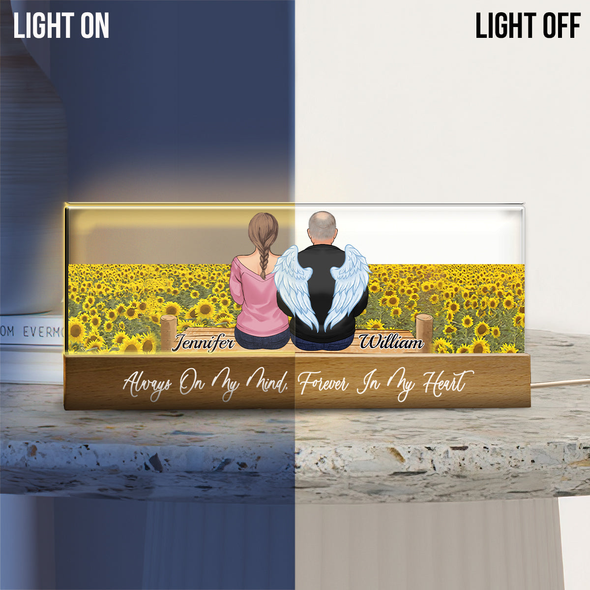 Memorial Wings Sunflower Field - Personalized Memorial Custom LED Night Light