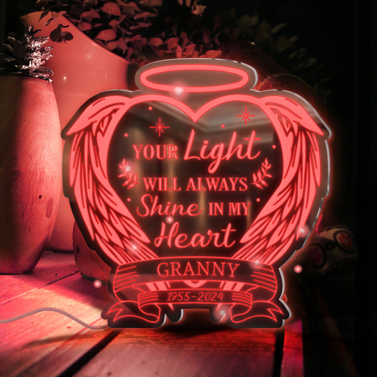 Your Light Will Always Shine In My Heart - Personalized Memorial Mirror Light