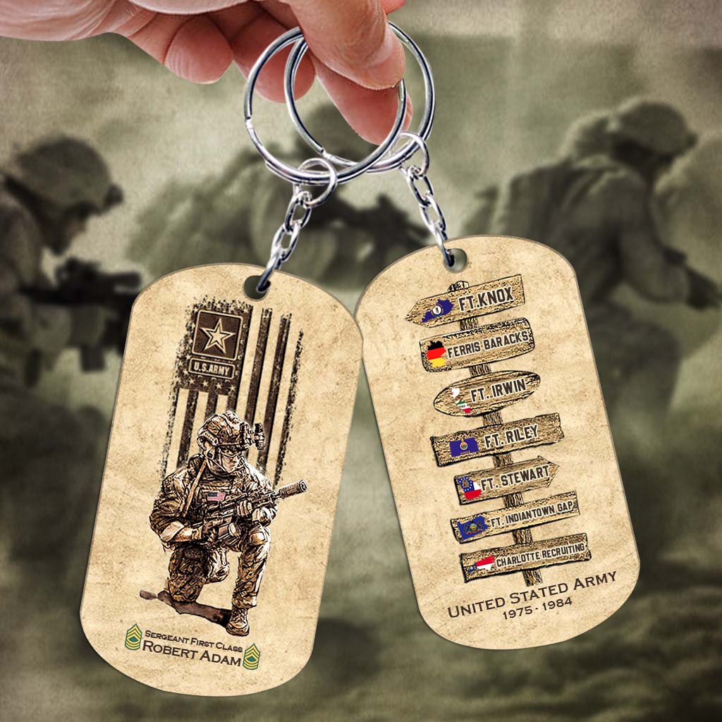 Tournée mondiale des militaires américains - Porte-clés personnalisé en acier inoxydable pour vétéran