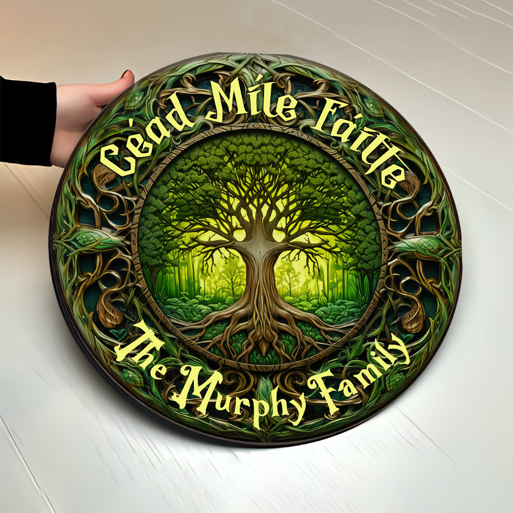 Cead Mile Failte Tree Of Life Rustic Style - Personalized Irish Round Wood Sign