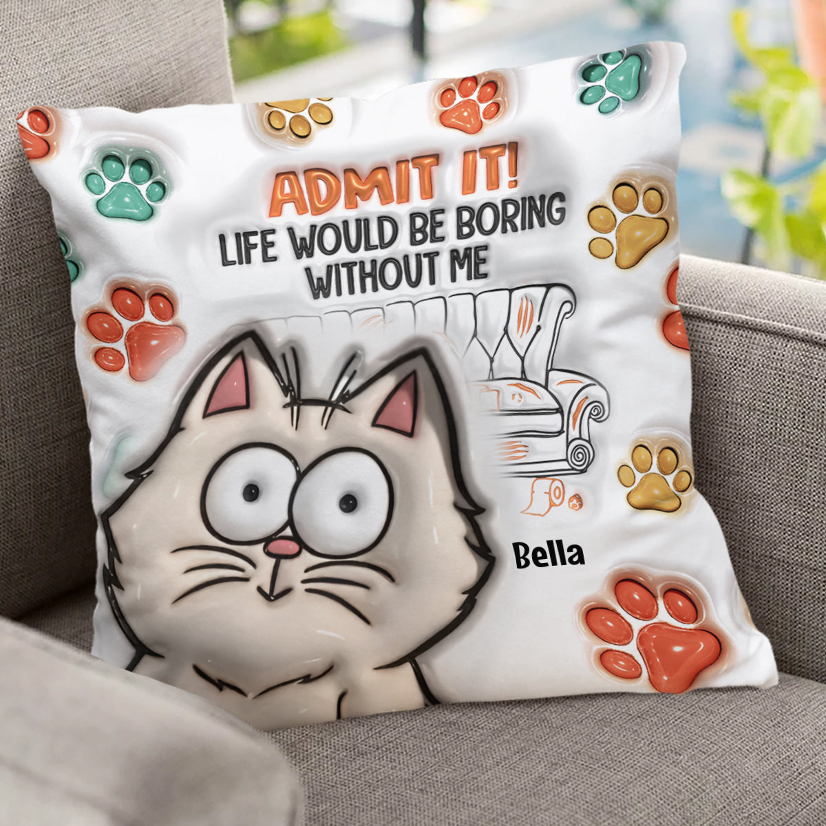 Gebt es zu! Ohne uns wäre das Leben langweilig – personalisiertes Katzenkissen