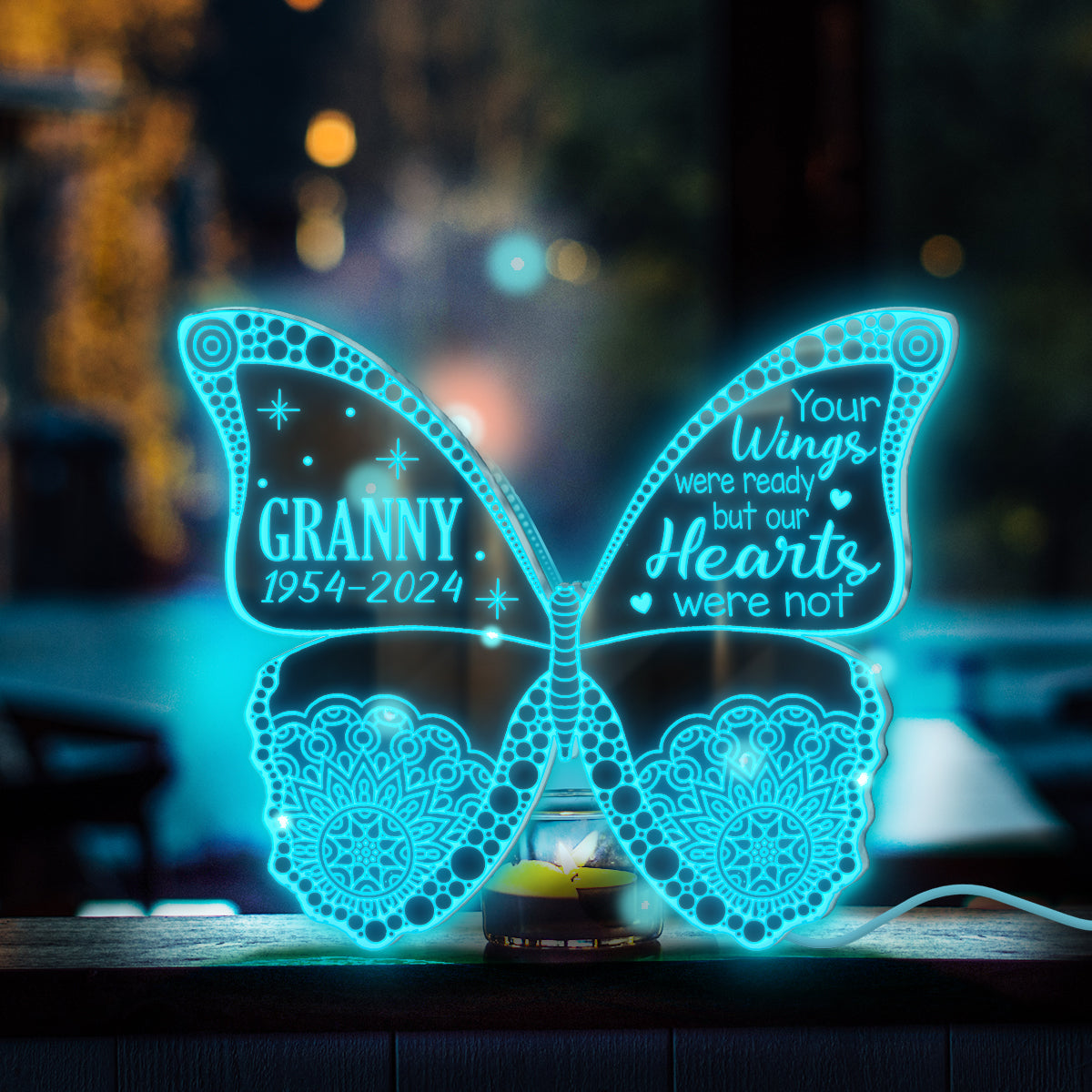 Your Wings Were Ready But Our Hearts Were Not - Personalized Memorial Mirror Light