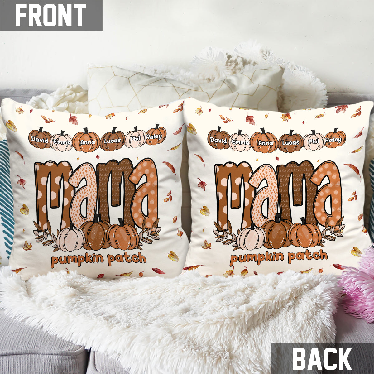 Mama Pumpkin Patch - Personalized Mother Throw Pillow