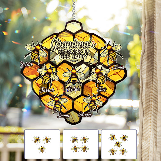 Grandma's Reasons To Be Happy - Personalized Grandma Window Hanging Suncatcher Ornament