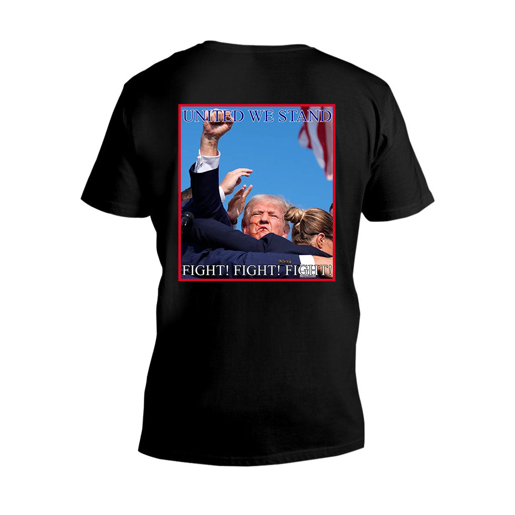 T-shirt « Unis nous sommes forts », T-shirt « Jamais de reddition », T-shirt « Luttons pour l’Amérique », T-shirt « Rassemblement 2024 », T-shirt « Luttons, combattons, combattons »