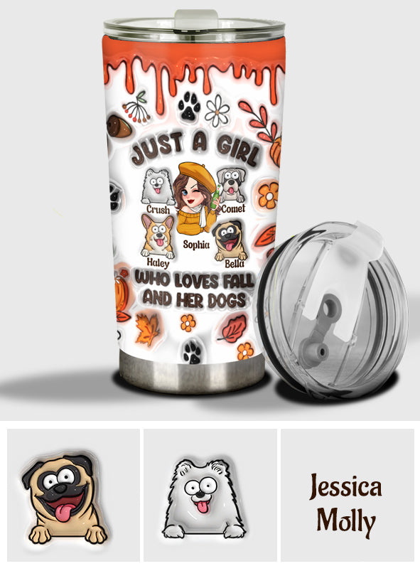 Just A Girl Who Loves Fall And Her Dog - Personalized Dog Tumbler