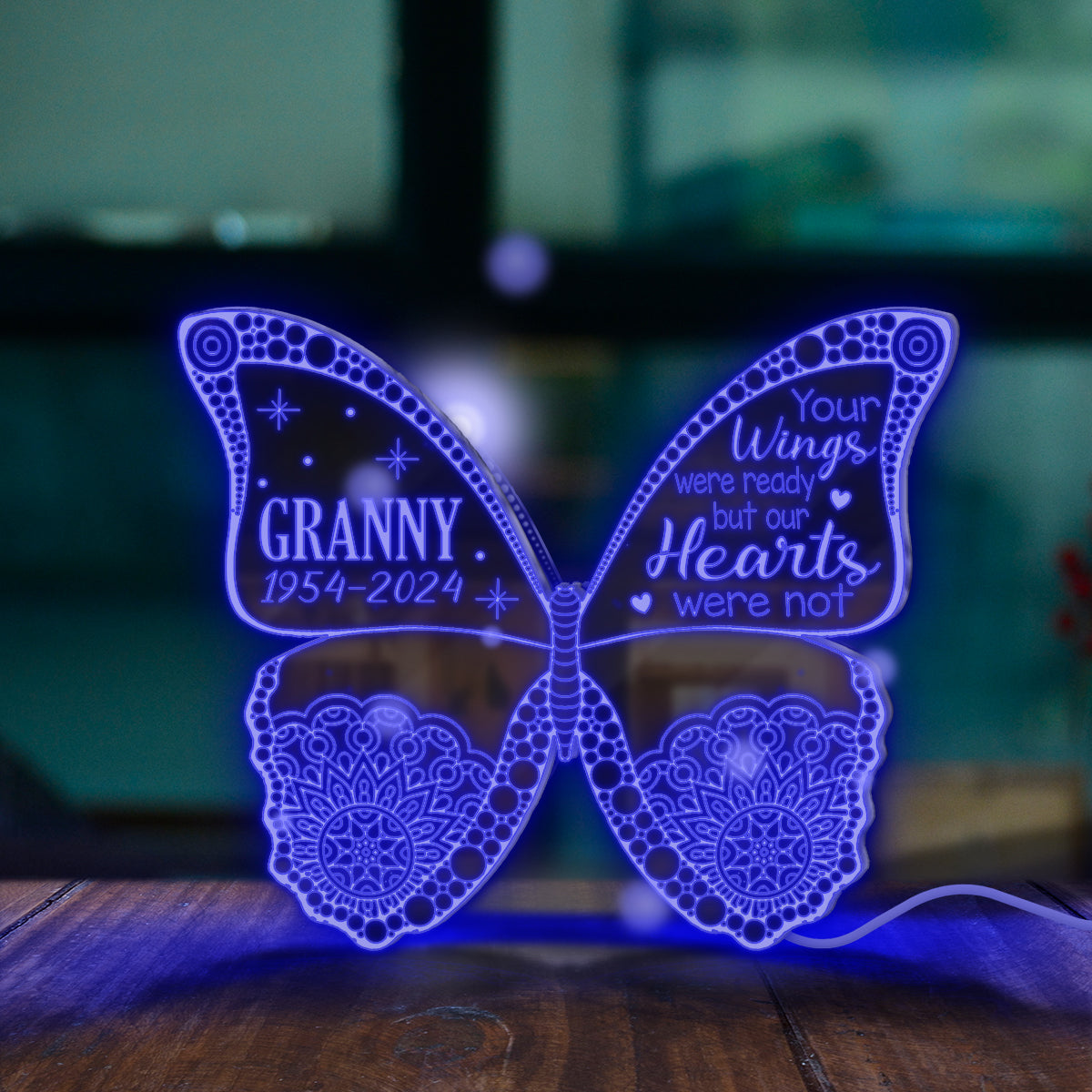Your Wings Were Ready But Our Hearts Were Not - Personalized Memorial Mirror Light
