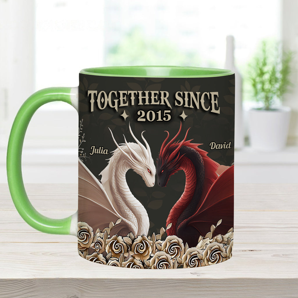 Von unserem ersten Kuss – Personalisierte Tasse mit Drachenmotiv