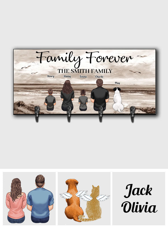 Porte-clés familial personnalisé « Family Forever Beach Landscape Vintage Version »