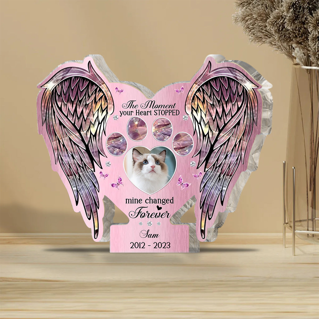Ailes commémoratives : Tes ailes étaient prêtes, mais mon cœur ne l’était pas – Plaque acrylique personnalisée en forme de chat