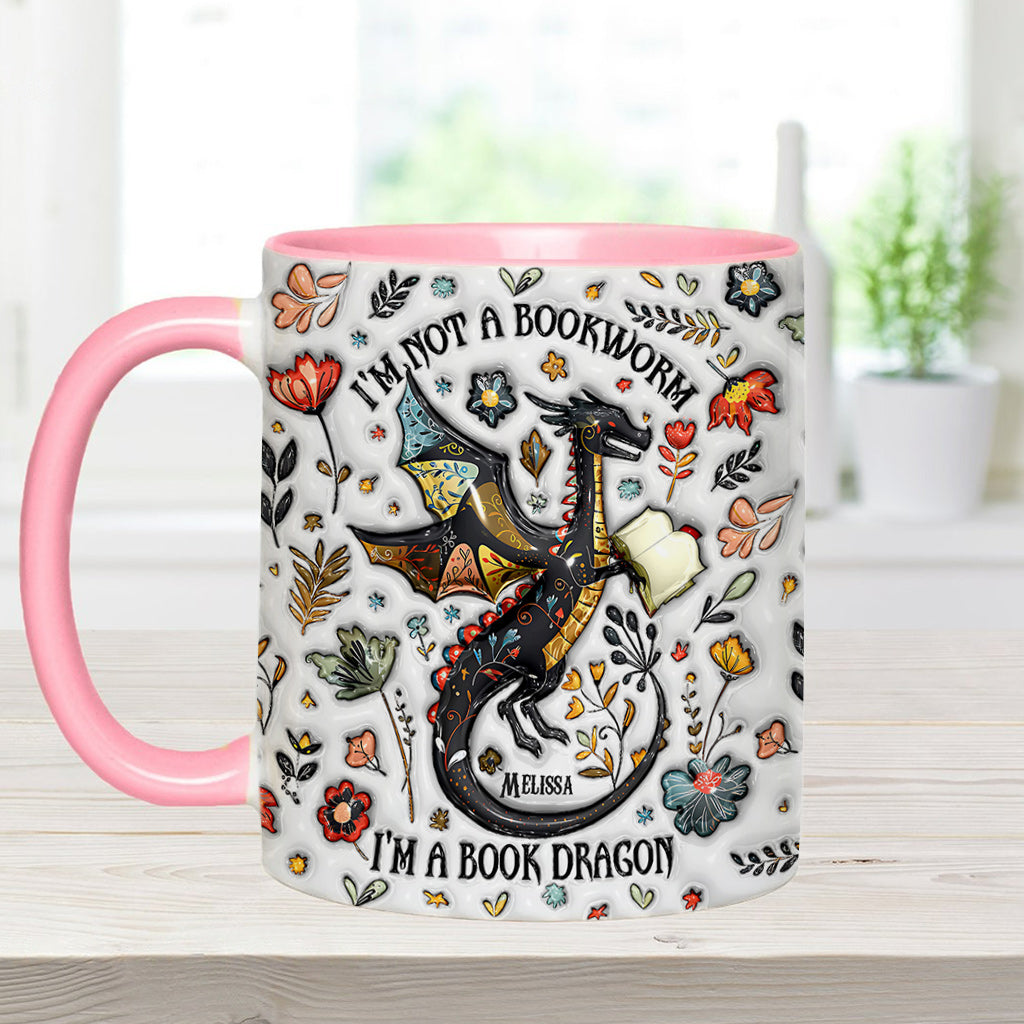 Ich bin kein Bücherwurm, ich bin ein Bücherdrache – Personalisierter Becher mit Buchmotiv