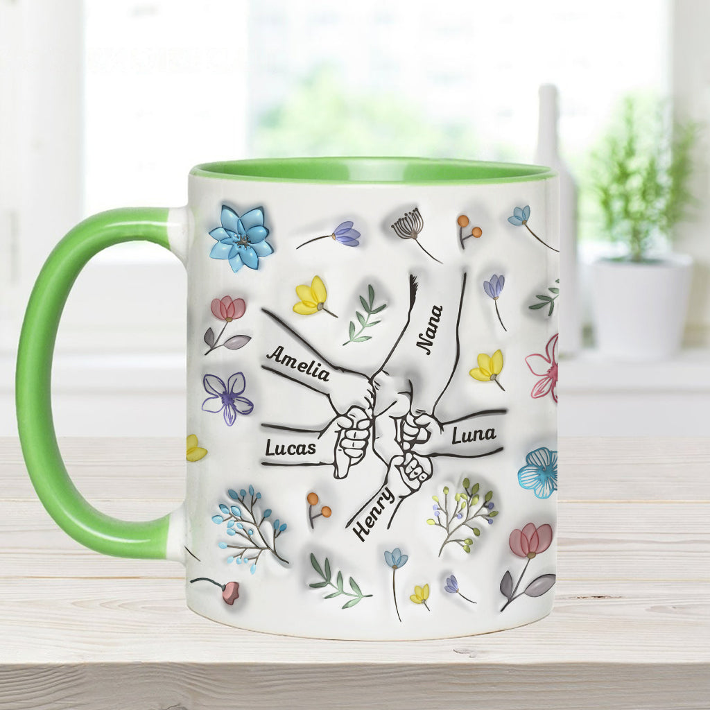 Holding Hands Grandma Mom Nana - Personalized Grandma Accent Mug