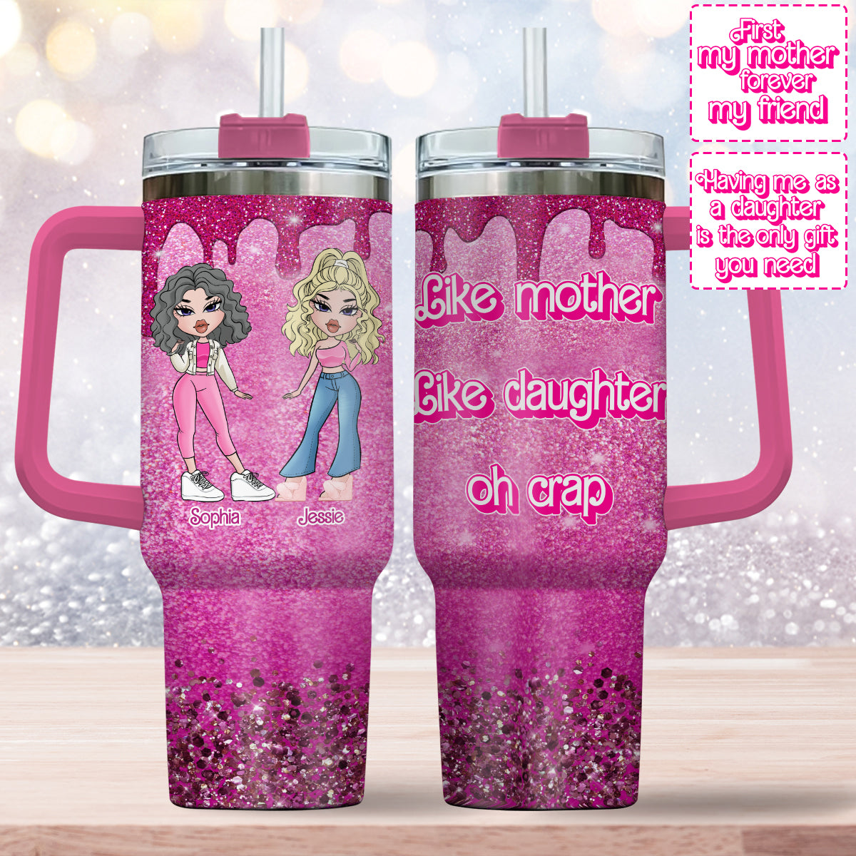 Like Mother Like Daughter - Personalized Mother Tumbler With Handle