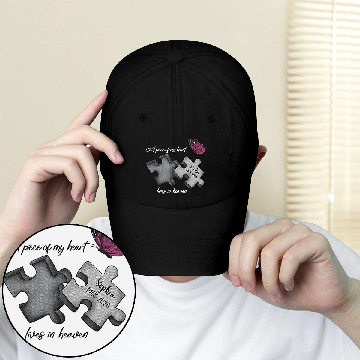 Memorial Butterfly Dragonfly Heaven Feather - Personalized Memorial Embroidered Classic Cap