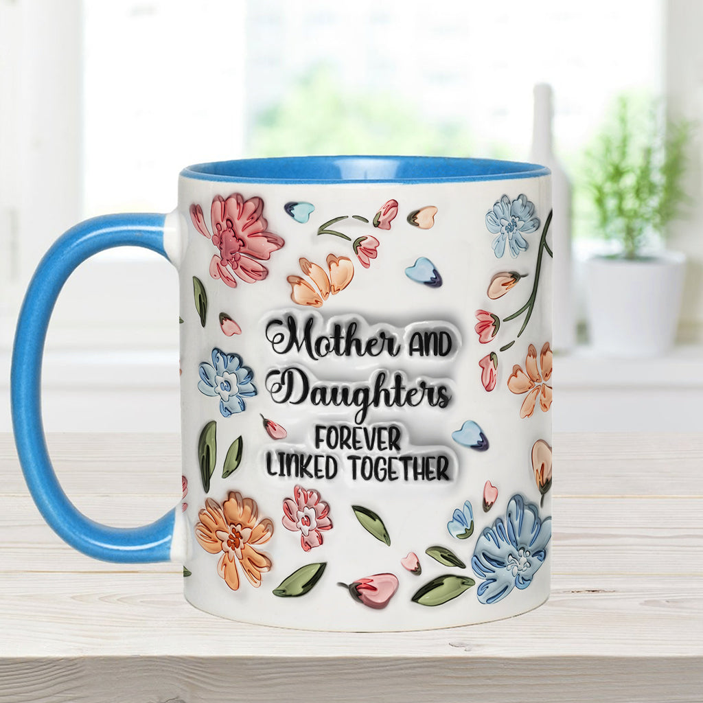 Mother And Daughters Sons Children Forever Linked Together Floral Inflated - Personalized Mother Accent Mug