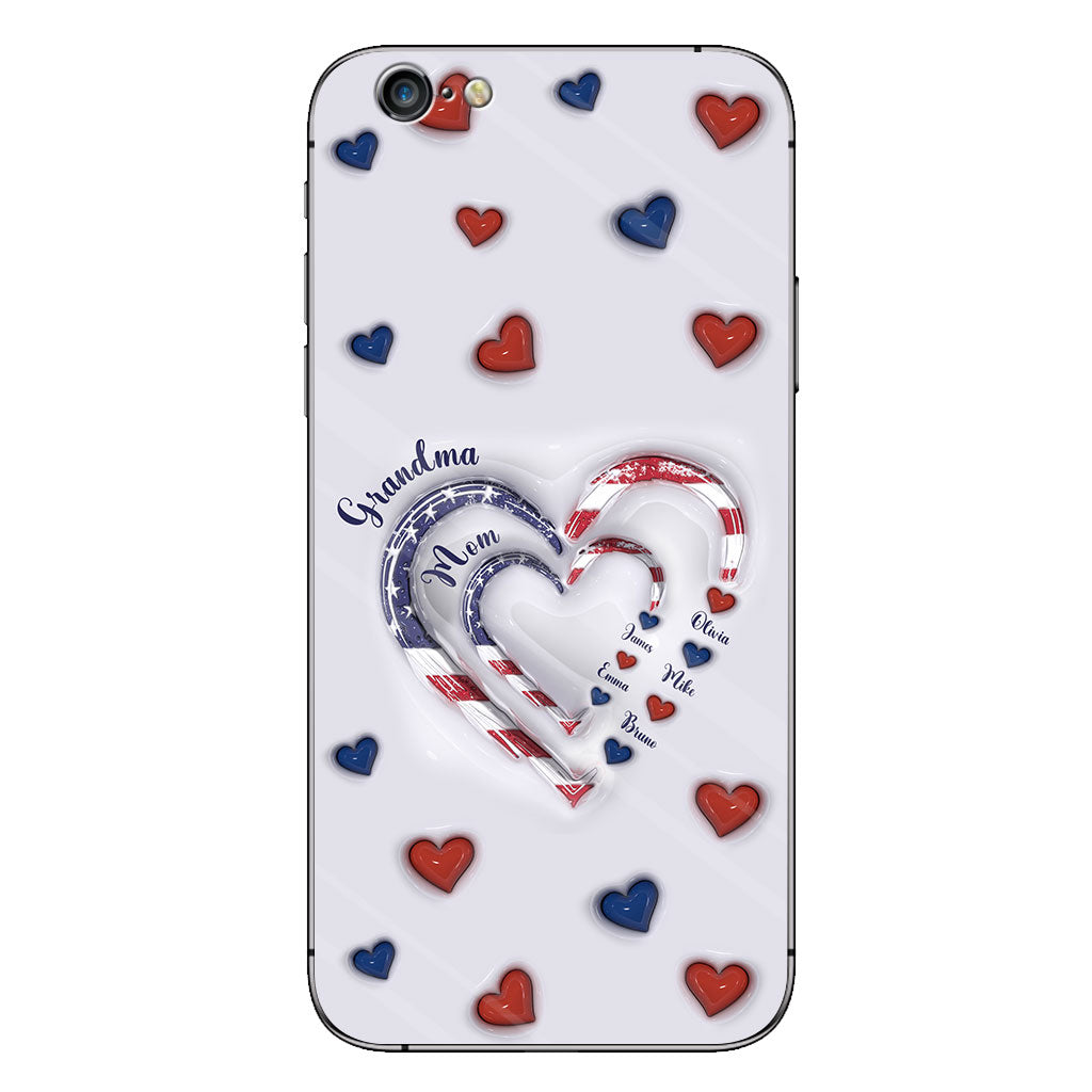 4th Of July Grandma's Hearts - Personalized Grandma Phone Case