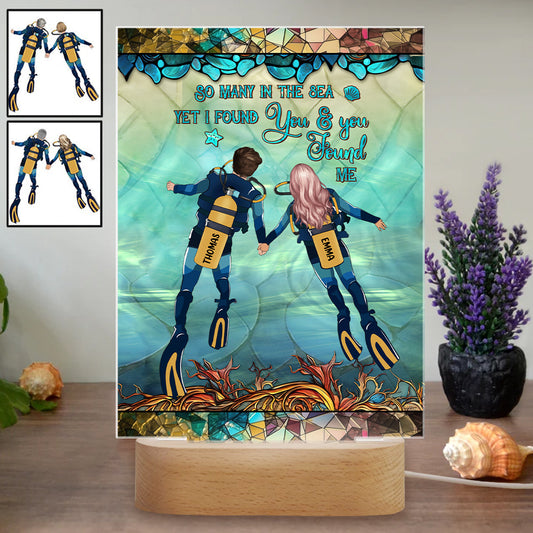 You & Me And The Sea - Personalized Scuba Diving Shaped Plaque Light Base