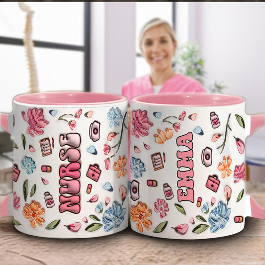 Nurse Life Pink Pastel Floral Inflated - Personalized Nurse Accent Mug