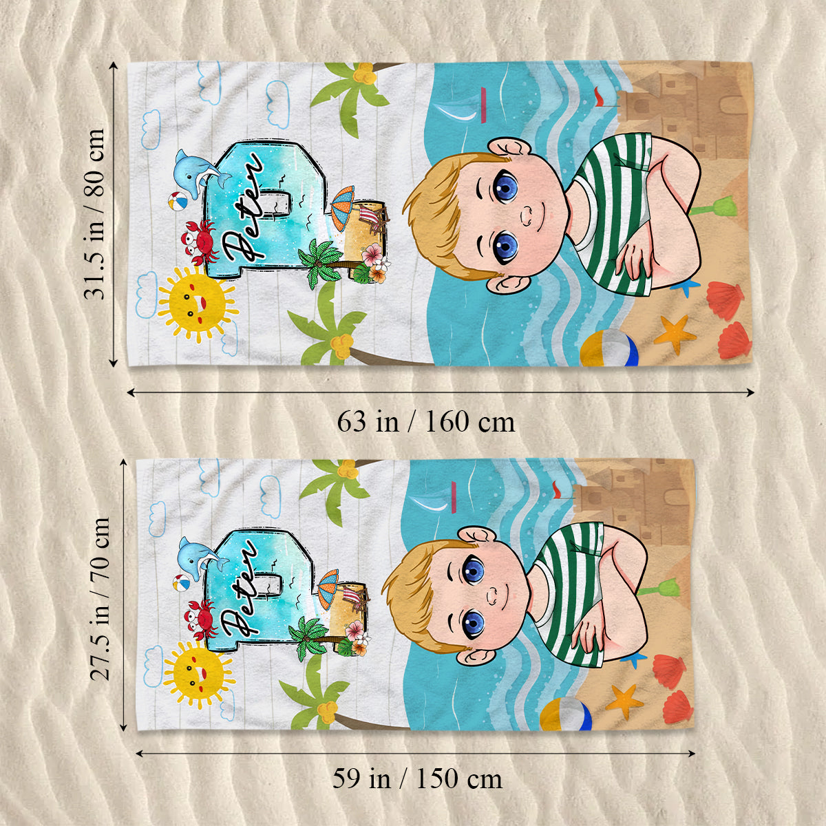 Kind am Strand – personalisiertes Strandtuch für Kinder