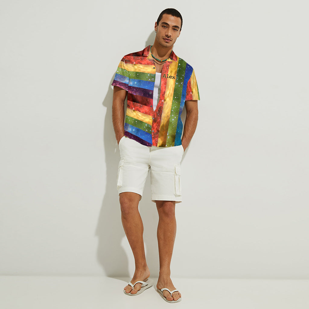 Rainbow Pride Pattern Galaxy - Personalized LGBT Support Hawaiian Shirt