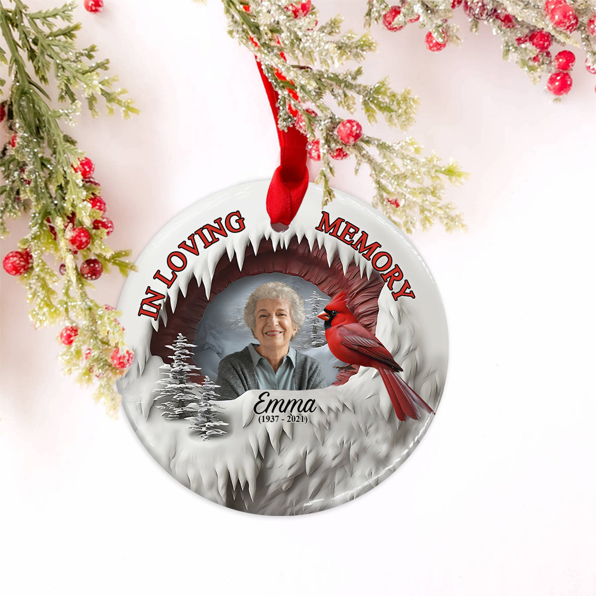 Always In My Heart - Personalized Memorial Ceramic Circle Ornament