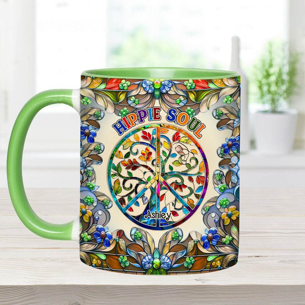 Es ist eine wunderschöne Welt, der Baum des Lebens, Friedenssymbol - personalisierte Tasse mit Hippie-Akzent