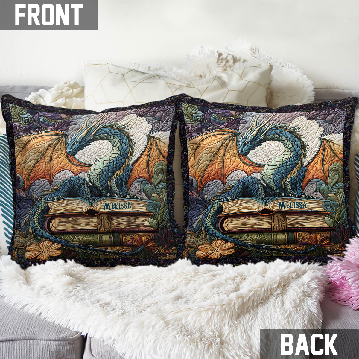 Je ne suis pas un rat de bibliothèque, je suis un dragon des livres - Coussin décoratif personnalisé en forme de livre