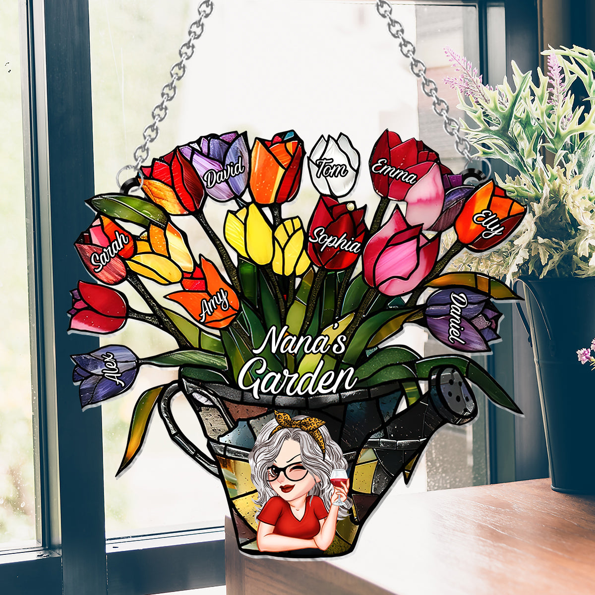 Grandma's Garden - Personalized Grandma Window Hanging Suncatcher Ornament