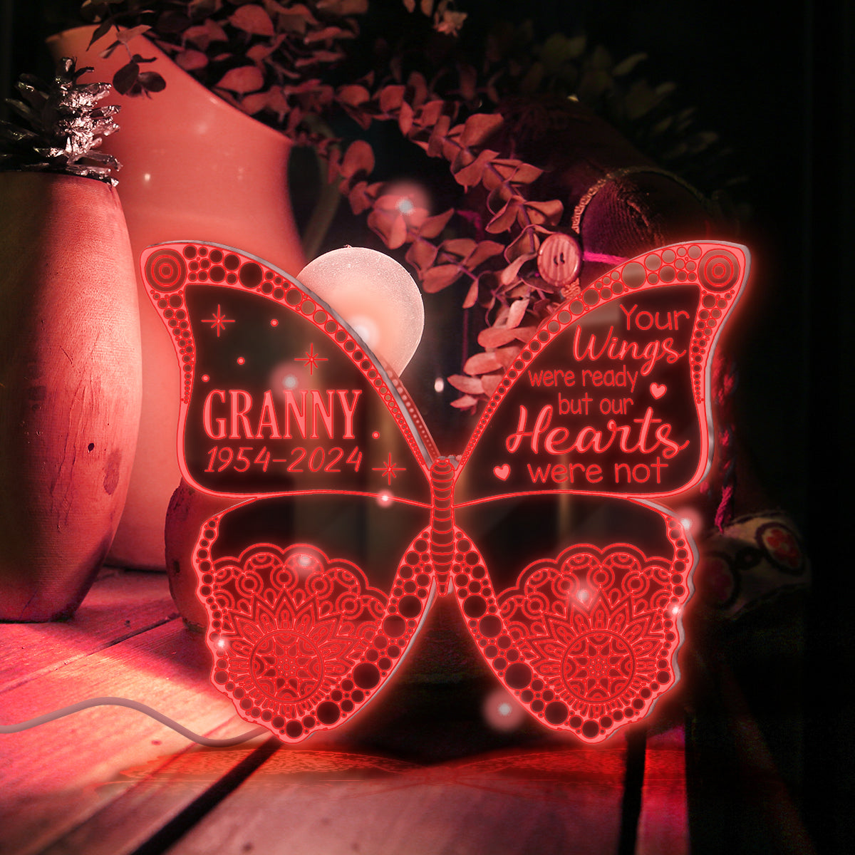 Your Wings Were Ready But Our Hearts Were Not - Personalized Memorial Mirror Light