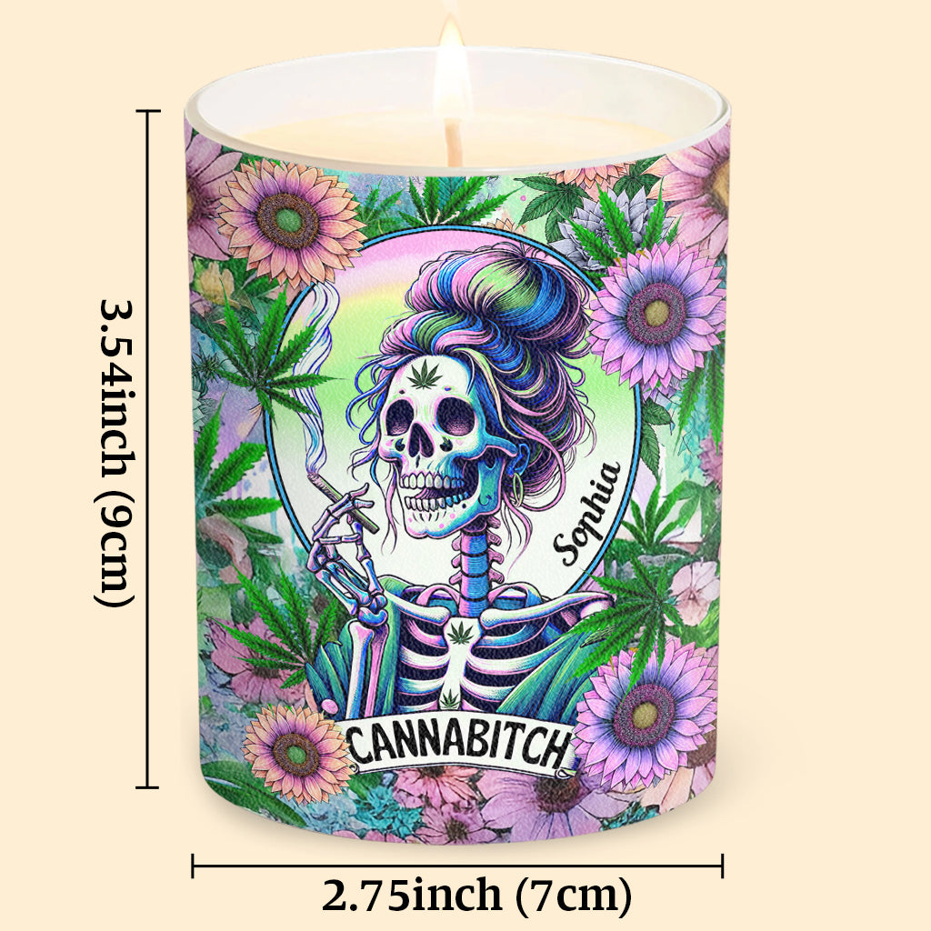 Cannabitch - Bougie personnalisée au cannabis avec couvercle en bois