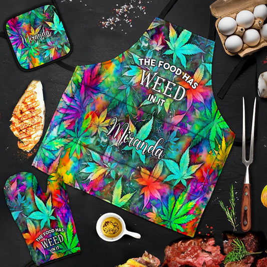 Ce plat contient du cannabis - Tablier, maniques et manique personnalisés.