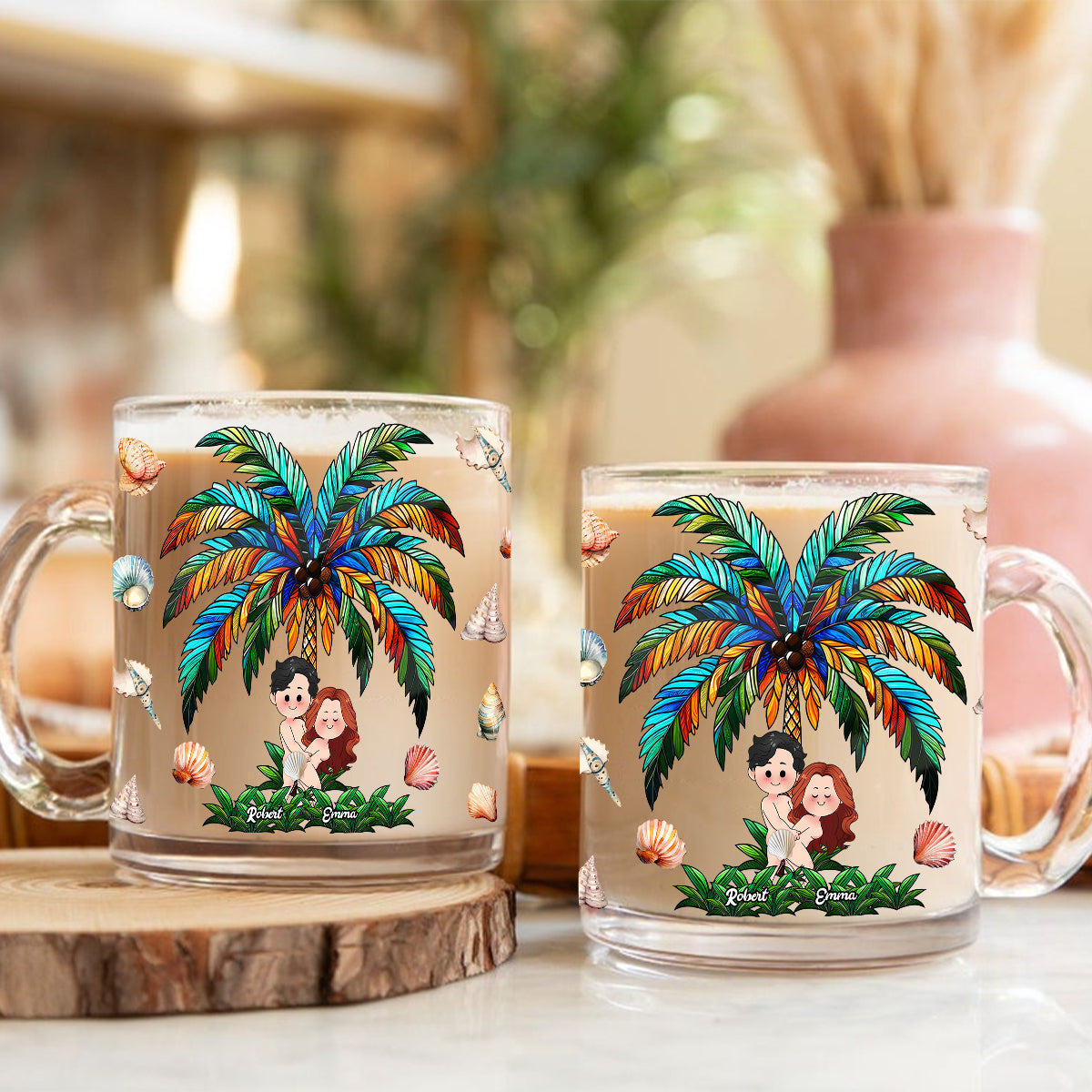 I Fcking Love You Palm Tree Happy Couple - Personalized Couple Glass Mug