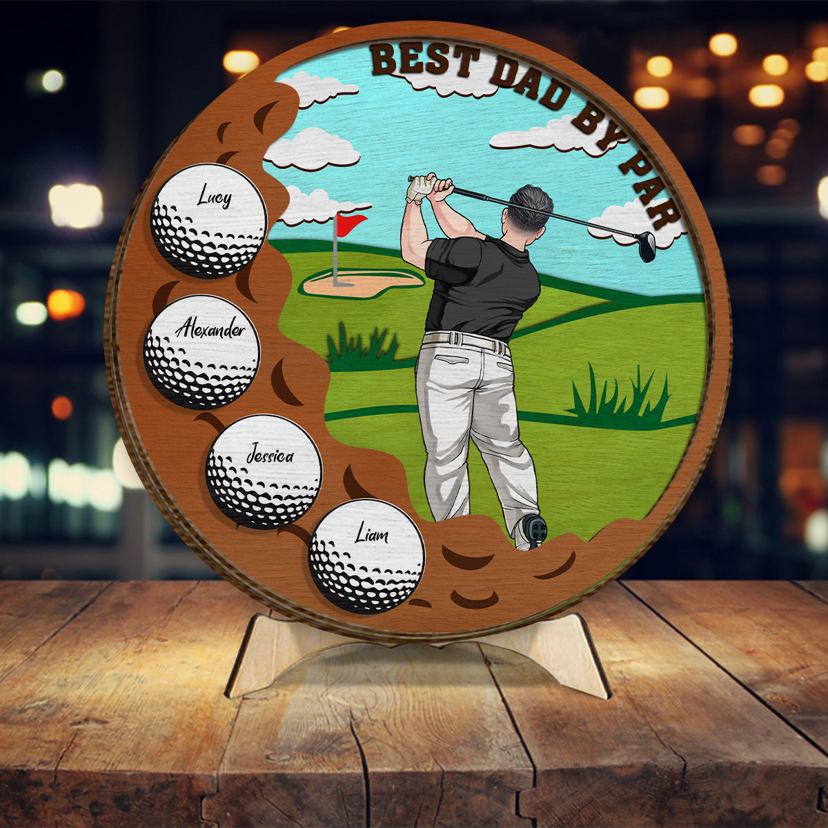 Best Dad By Par - Personalized Father 2 Layered Wood Sign / Wood Plaque