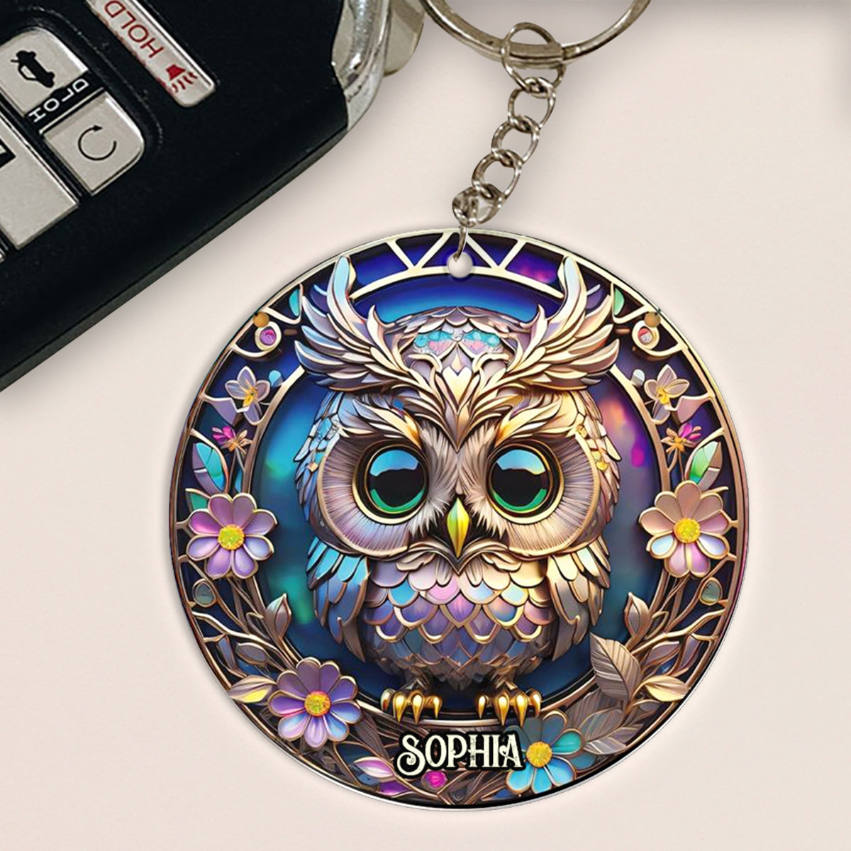 Colorful Owl - Personalized Owl Keychain