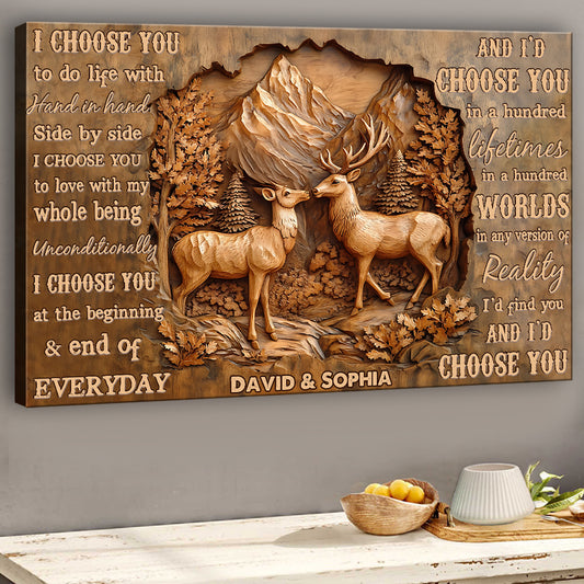 I Choose You, Deer Couple - Personalized Couple Canvas And Poster