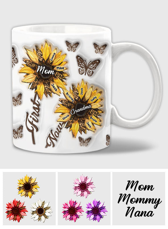 First Mom Now Grandma Sunflower Inflated - Personalized Grandma Mug