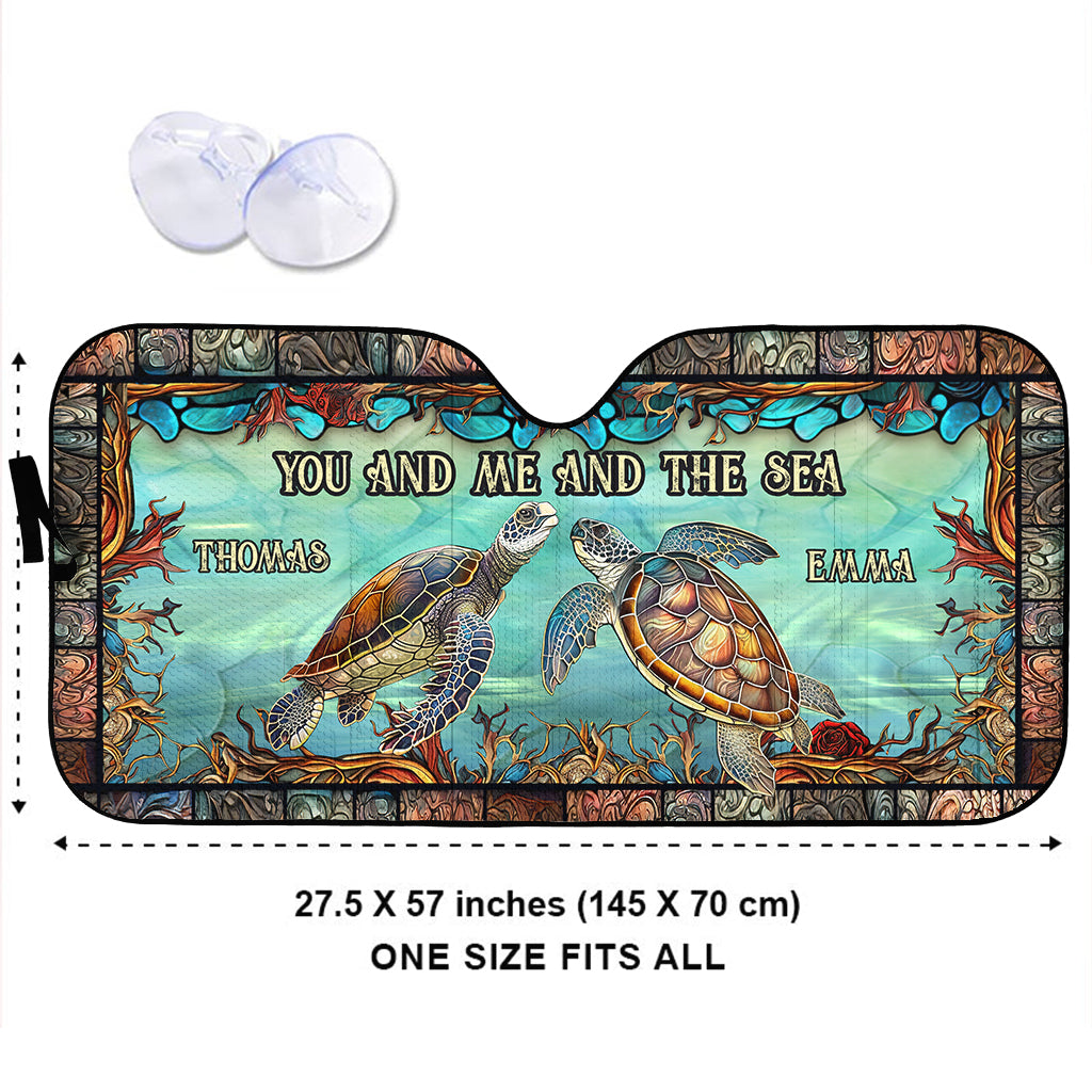You And Me And The Sea - Personalized Turtle Car Sunshade