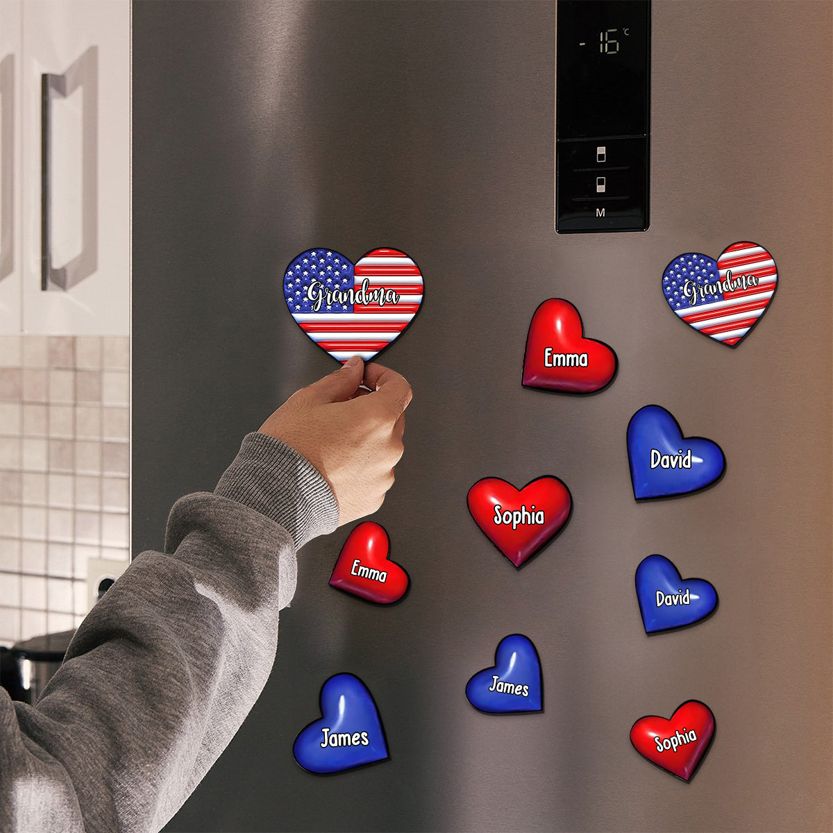 Grandma & Grandkids Puff Heart Flag - Personalized Grandma Magnet