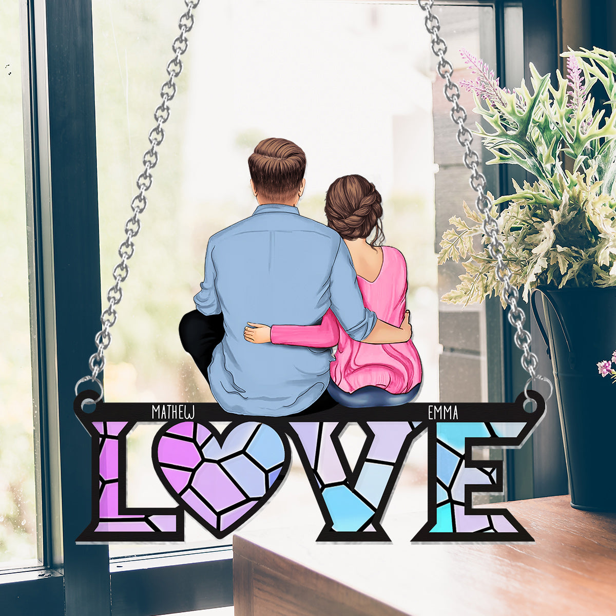 I Love You - Personalized Couple Window Hanging Suncatcher Ornament