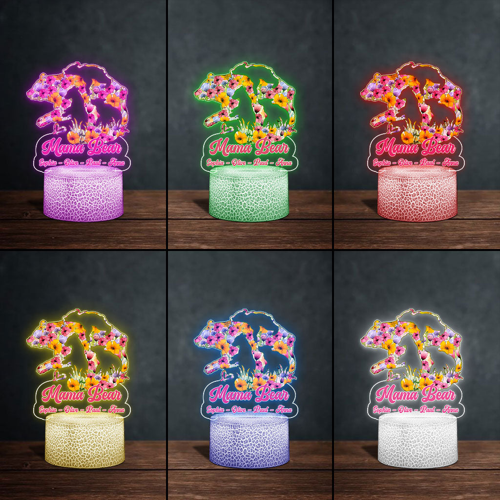 Mama Bear - Personalized Mother Shaped Plaque Light Base
