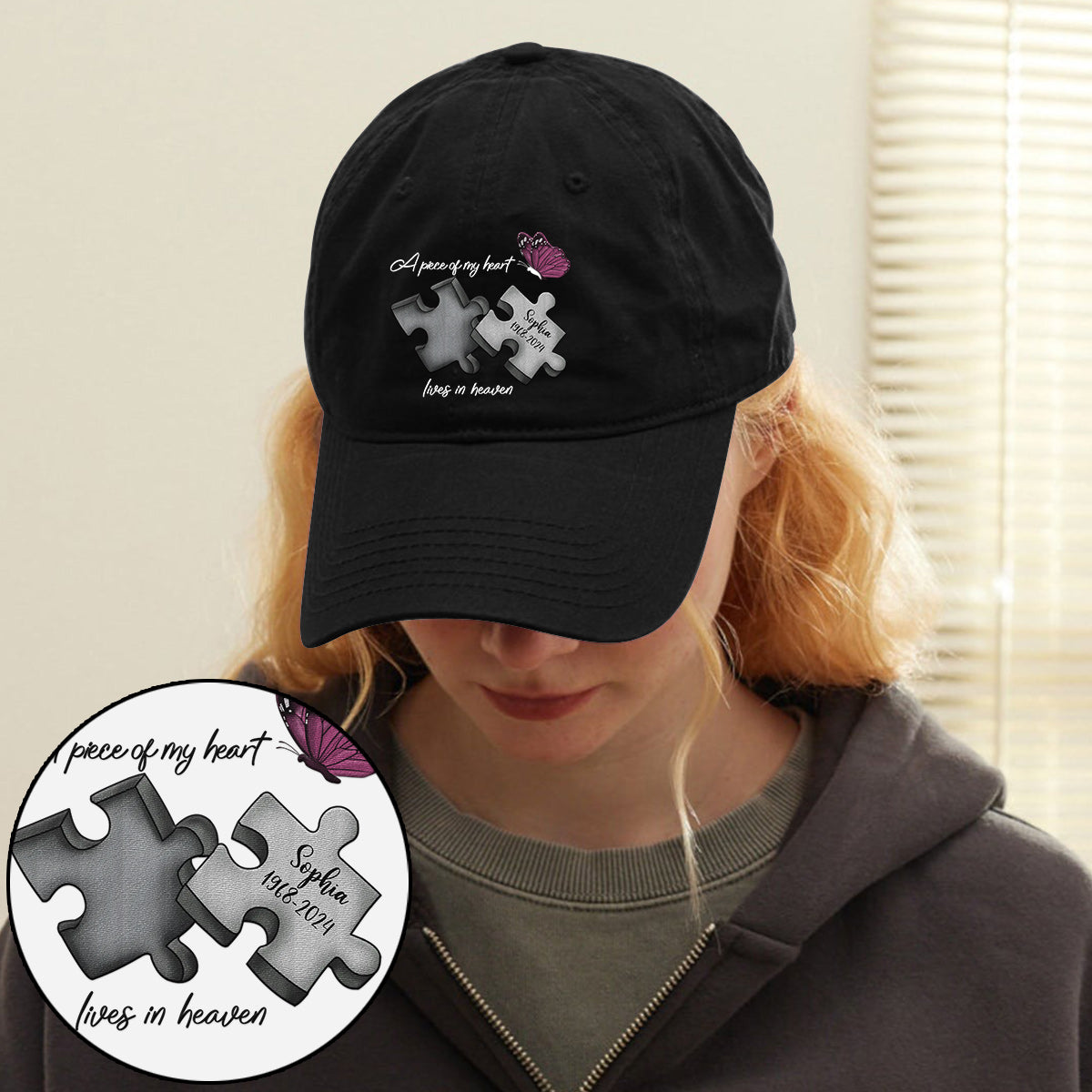 Memorial Butterfly Dragonfly Heaven Feather - Personalized Memorial Embroidered Classic Cap