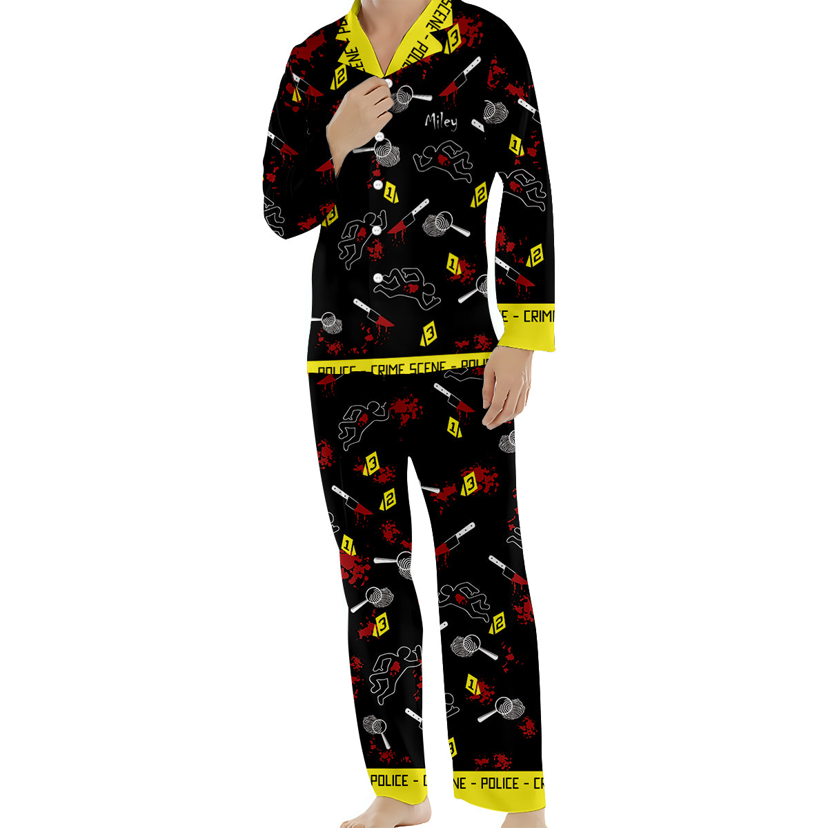 True Crime Junkie – Personalisierter Pyjama mit Knopfleiste