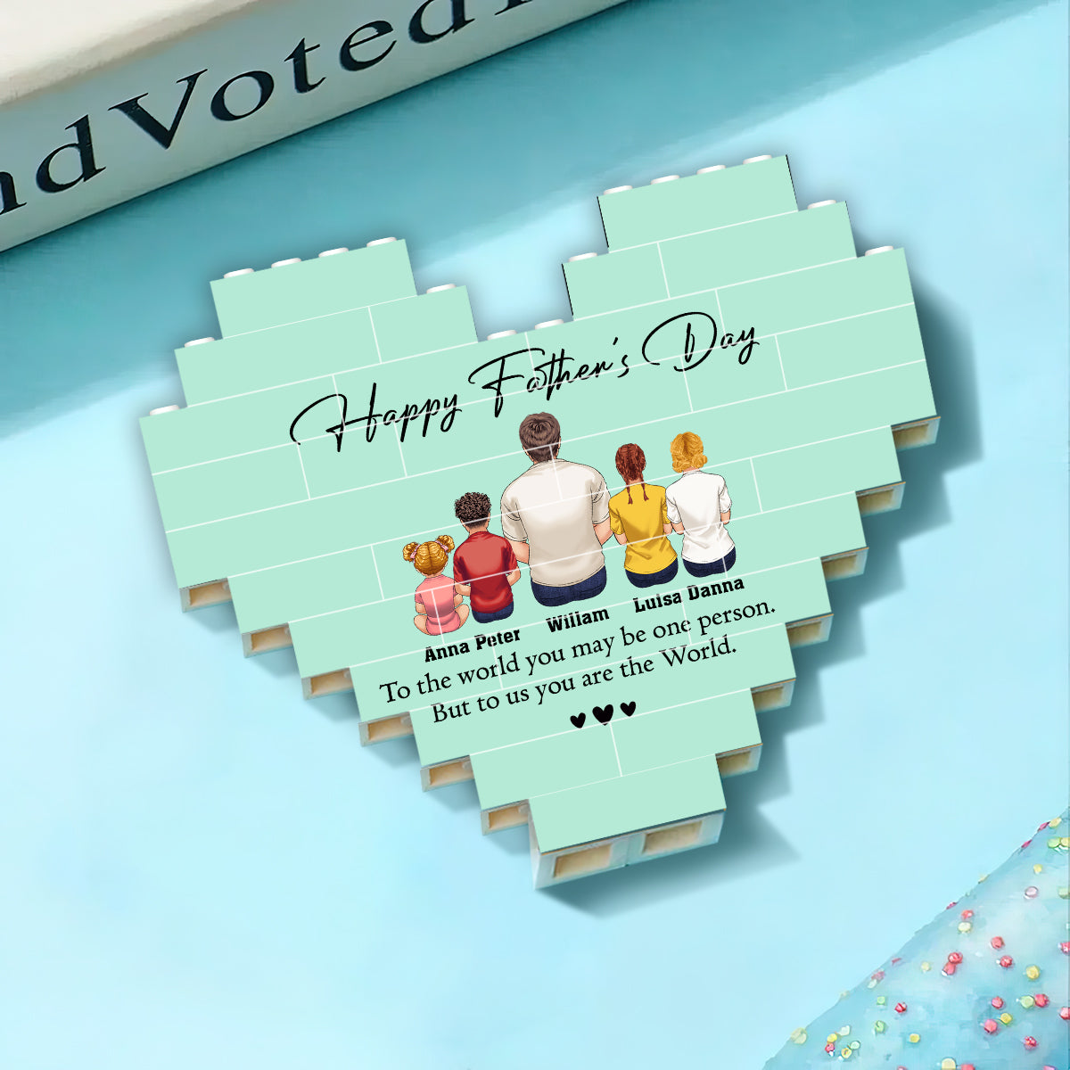 Happy Father's Day Best Dad Ever Back View Man Kids - Personalized Father Heart Building Brick Blocks Printed On Both Sides