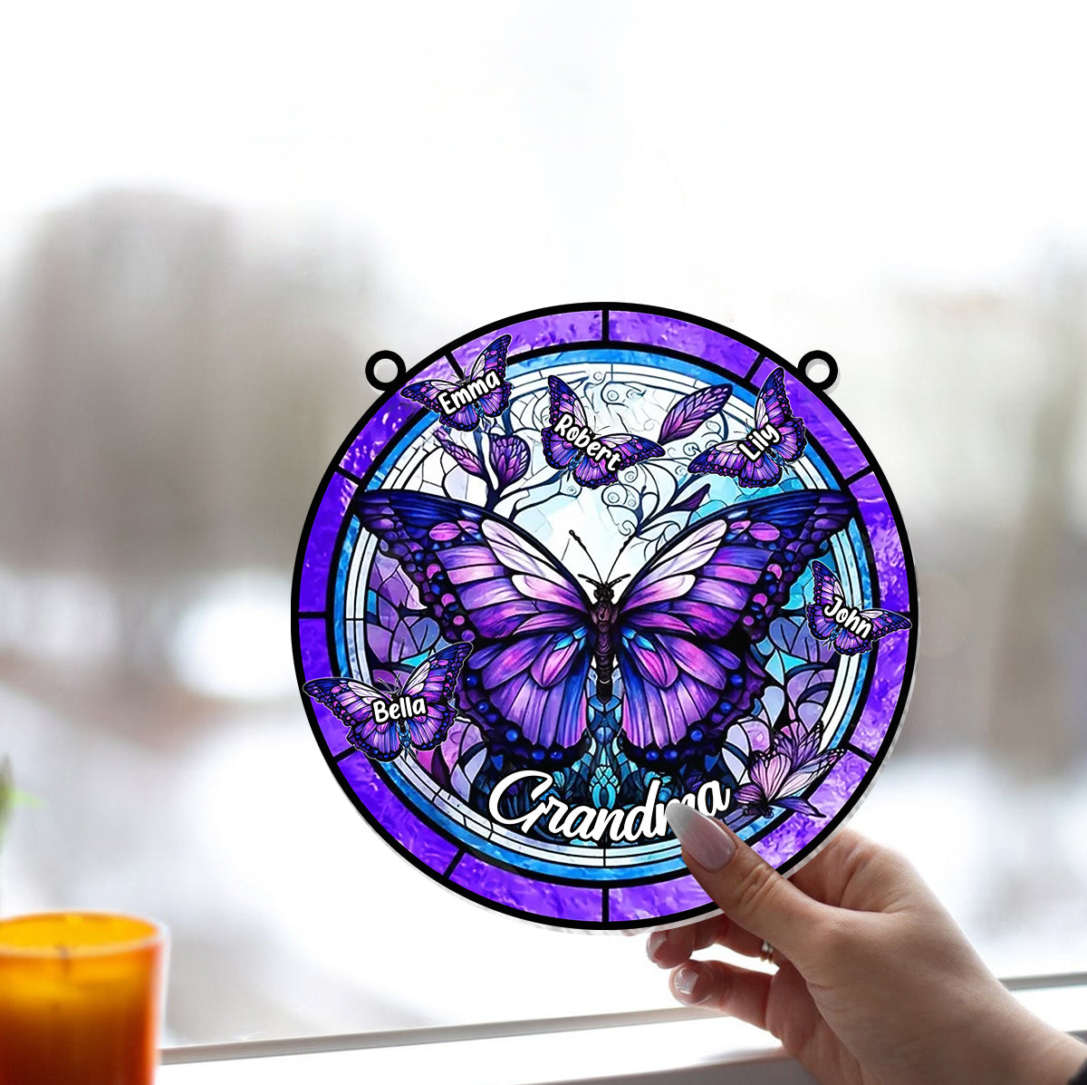Grandma Butterflies - Personalized Grandma Window Hanging Suncatcher Ornament