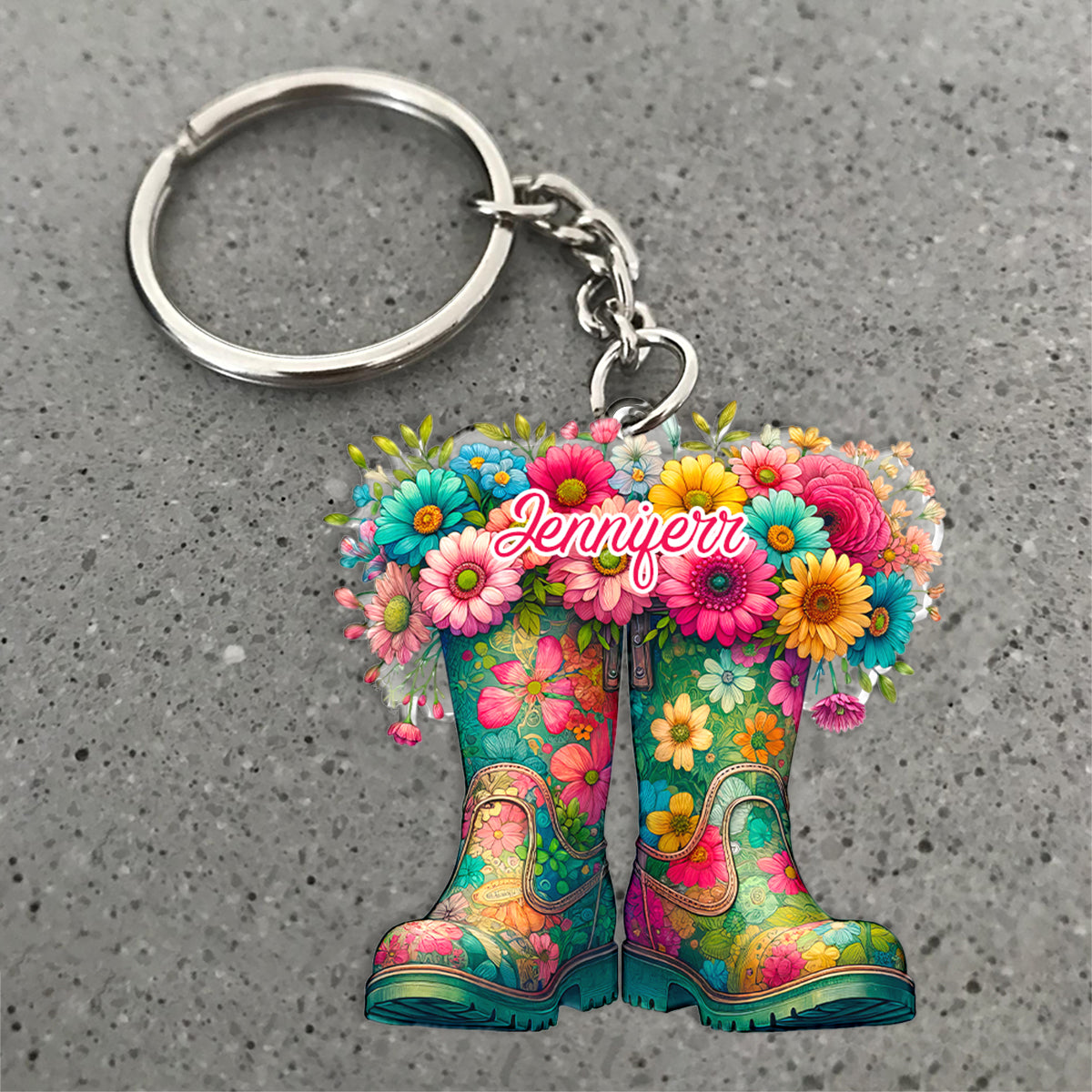 Blumen-Gartenstiefel – personalisierter Garten-Schlüsselanhänger