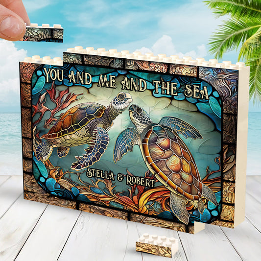 Beautiful Turtle Stained Glass You And Me - Personalized Turtle One-sided Horizontal Rectangle Building Brick Blocks