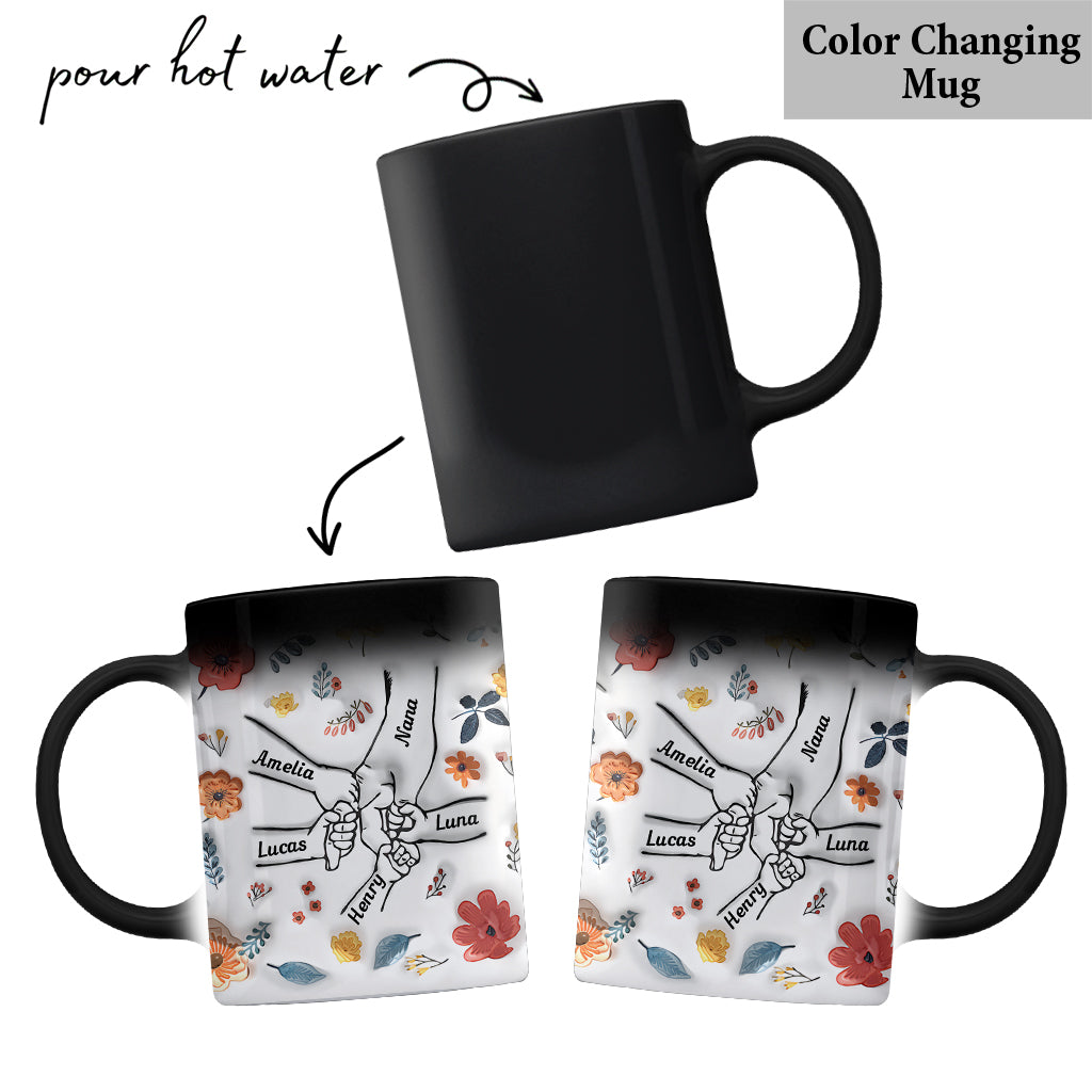 Floral Inflated Hands Holding - Personalized Grandma Mug